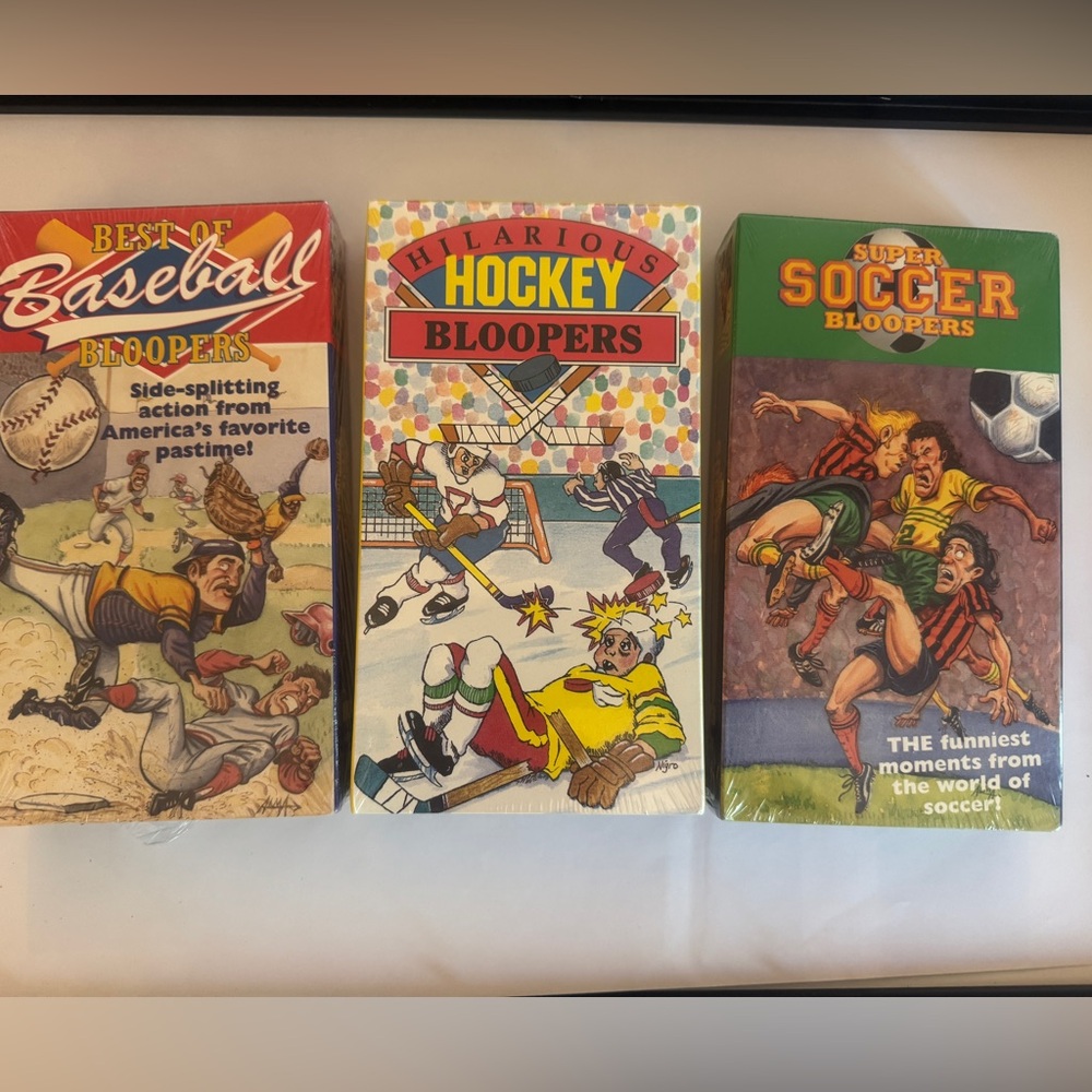 Vintage blooper video cassettes Soccer Hockey and Baseball